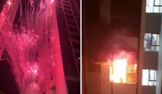Nghi bắn pháo hoa gây cháy ở căn hộ tầng 10 tòa chung cư ở Hà Nội