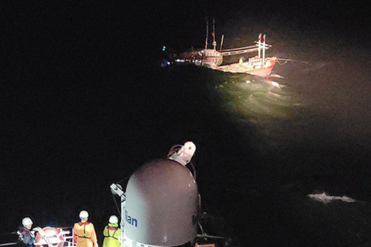 Mưa lớn ở miền Trung: Cứu sống 14 thuyền viên bị chìm thuyền