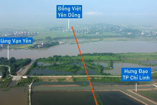 Toàn cảnh vị trí quy hoạch xây cầu vượt sông Thương nối Bắc Giang - Hải Dương trên tuyến cao tốc Nội Bài - Hạ Long