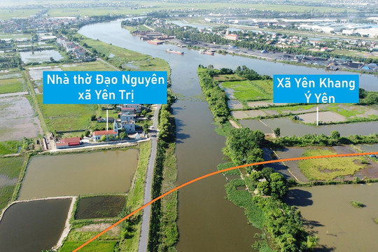 Toàn cảnh vị trí quy hoạch xây cầu vượt sông Sắt nối Yên Trị - Yên Khang, Ý Yên, Nam Định