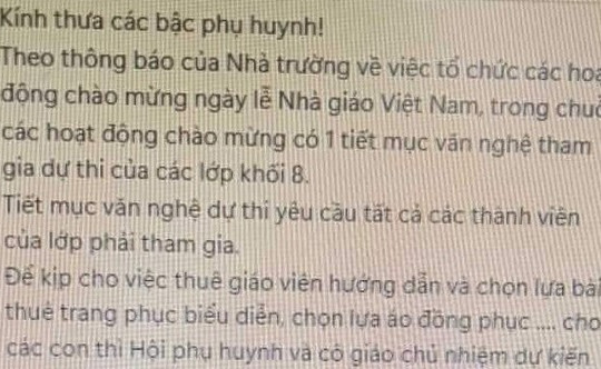 Phòng GD&ĐT TP Vinh nói gì về việc thu 700.000 đồng/học sinh phục vụ Ngày nhà giáo Việt Nam