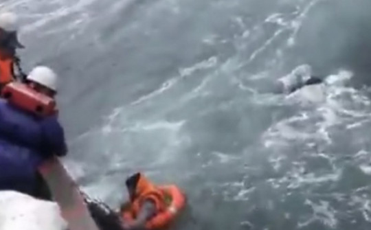 Clip: Căng thẳng cứu nạn 2 người trôi dạt trên biển