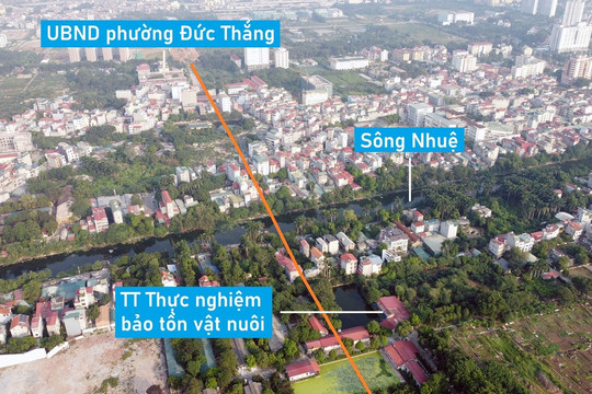 Toàn cảnh vị trí quy hoạch xây cầu vượt sông Nhuệ trên tuyến đường từ Phạm Văn Đồng vào KCN Nam Thăng Long, Hà Nội