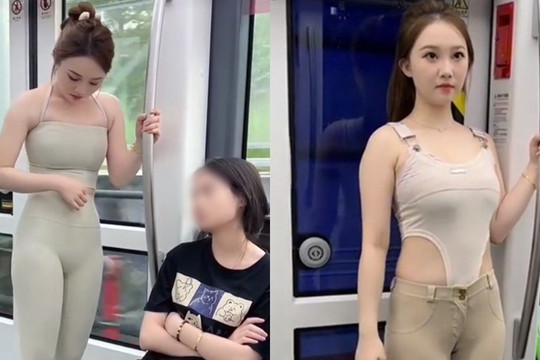 Cô gái vô danh diện đồ tập, bodysuit tiệp màu da đi tàu điện ngầm ở Trung Quốc gây chú ý