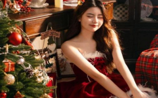 Con gái út cao 1m70 của Quyền Linh xinh như búp bê với váy Noel