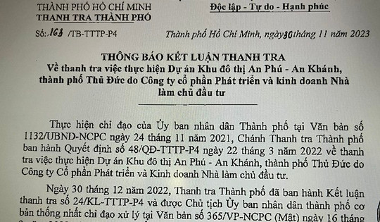 Chủ tịch UBND TP HCM chỉ đạo khắc phục các sai phạm tại Dự án Khu đô thị An Phú - An Khánh