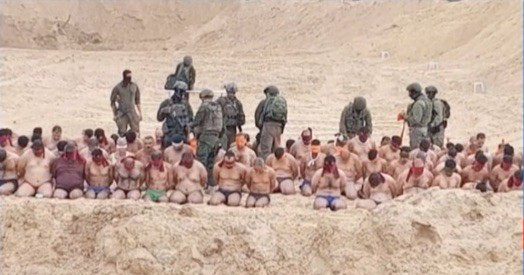 Bức ảnh quân đội Israel bắt một loạt người bị lột đồ ở Dải Gaza gây phản ứng mạnh