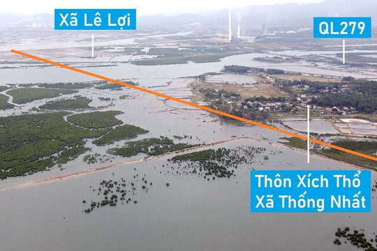 Toàn cảnh vị trí sẽ xây cầu vượt vịnh Cửa Lục nối xã Lê Lợi - Thống Nhất, TP Hạ Long, Quảng Ninh