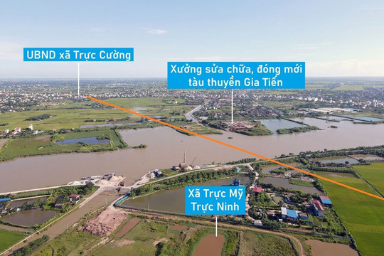 Toàn cảnh vị trí quy hoạch xây cầu vượt sông Ninh Cơ gần cầu phao Ninh Cường, Nam Định