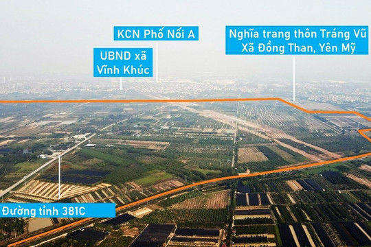 Toàn cảnh vị trí dự kiến quy hoạch KCN Văn Giang 300 ha trên đường Vành đai 4 qua Hưng Yên