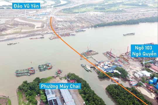 Hình ảnh cầu Máy Chai đang xây vượt sông Cấm nối đảo Vũ Yên với quận Ngô Quyền, TP Hải Phòng