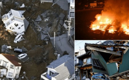 Khung cảnh đổ nát ở miền Trung Nhật Bản sau trận động đất lớn nhất trong gần 3 thập kỷ qua