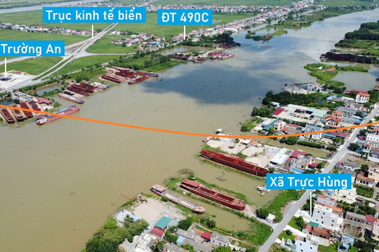 Toàn cảnh vị trí dự kiến quy hoạch cầu vượt sông Ninh Cơ nối Nghĩa Hưng - Trực Ninh, Nam Định