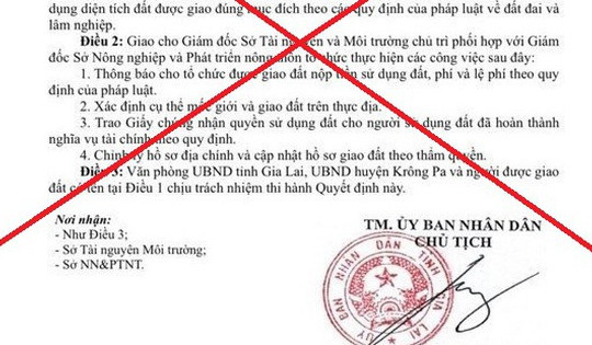 Làm rõ văn bản giả có chữ ký Chủ tịch UBND tỉnh Gia Lai