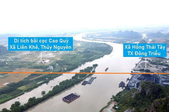 Toàn cảnh vị trí dự kiến quy hoạch cầu vượt sông Đá Bạc nối Đông Triều, Quảng Ninh với Thủy Nguyên, Hải Phòng