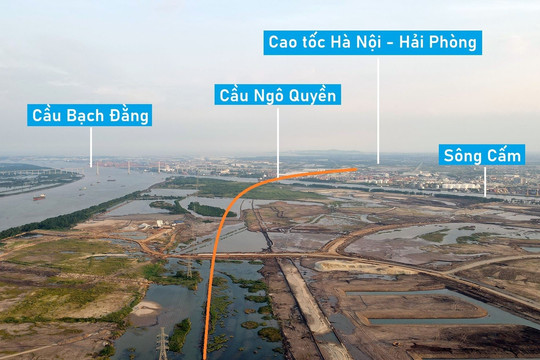 Toàn cảnh vị trí sẽ xây hai cầu nối đảo Vũ Yên với huyện Thủy Nguyên và quận Hải An, TP Hải Phòng