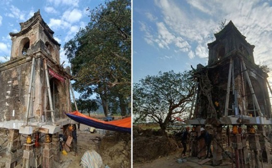 “Thần đèn” Nguyễn Văn Cư nâng thành công cổng đền lên cao 1,2m