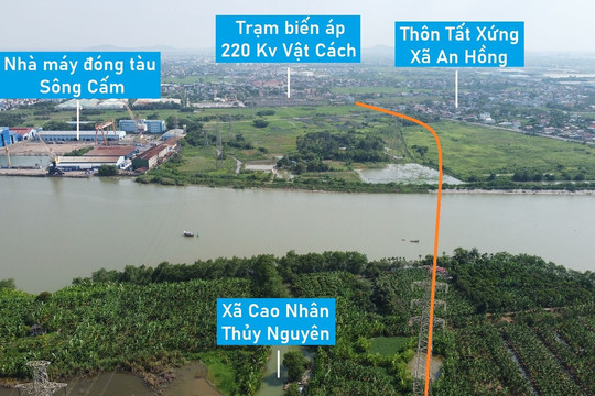 Toàn cảnh vị trí dự kiến quy hoạch cầu vượt sông Cấm nối huyện Thủy Nguyên - An Dương, TP Hải Phòng