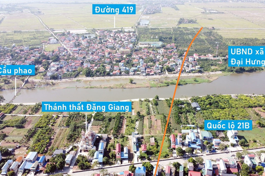 Toàn cảnh vị trí quy hoạch cầu vượt sông Đáy nối Ứng Hòa - Mỹ Đức, Hà Nội trên tuyến cao tốc Tây Bắc - QL5