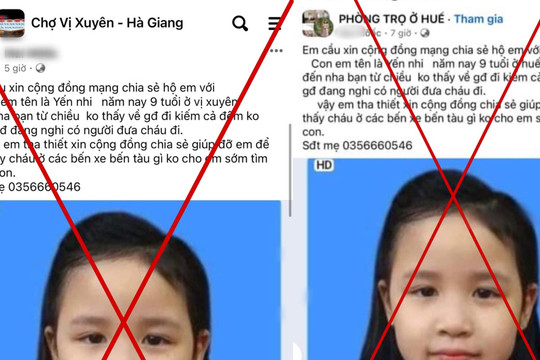 Cảnh báo hiện tượng đăng thông tin ‘trẻ bị lạc’ để câu like, bán hàng