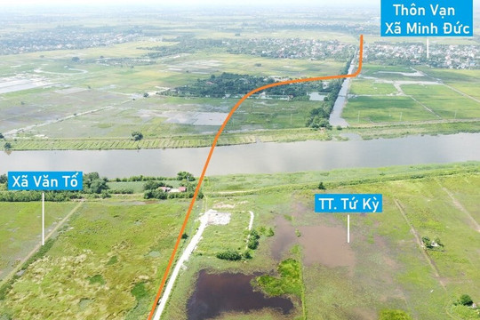 Toàn cảnh vị trí dự kiến quy hoạch cầu vượt sông Bắc Hưng Hải nối xã Văn Tố - Minh Đức, Tứ Kỳ, Hải Dương