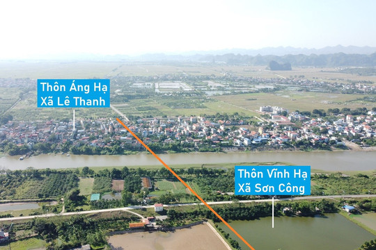 Toàn cảnh vị trí quy hoạch cầu vượt sông Đáy nối xã Sơn Công, Ứng Hòa với Lê Thanh, Mỹ Đức, Hà Nội