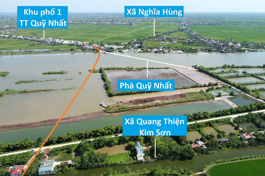 Toàn cảnh vị trí dự kiến quy hoạch cầu vượt sông Đáy nối Nghĩa Hưng, Nam Định với Kim Sơn, Ninh Bình