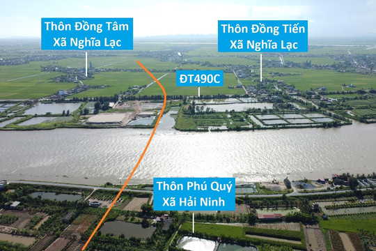 Toàn cảnh vị trí dự kiến quy hoạch cầu vượt sông Ninh Cơ nối xã Nghĩa Lạc, Nghĩa Hưng với Hải Ninh, Hải Hậu, Nam Định