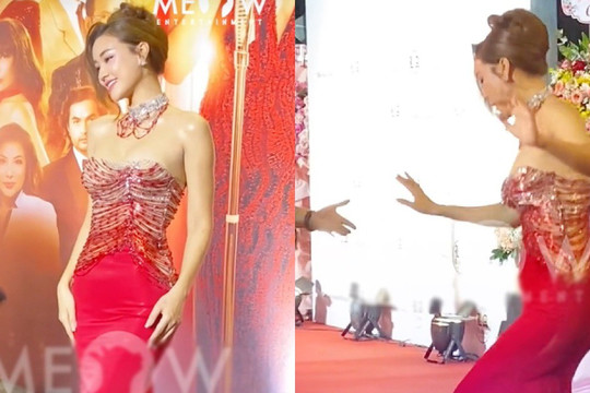 Diện váy quá ôm, "mỹ nữ Việt sánh vai cùng Neymar" luống cuống, suýt "vồ ếch" trên thảm đỏ