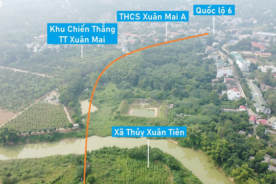 Toàn cảnh vị trí quy hoạch cầu vượt sông Bùi nối quốc lộ 6 với đường Hồ Chí Minh ở Chương Mỹ, Hà Nội