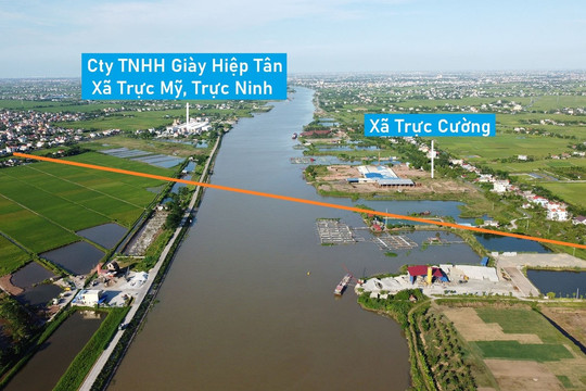 Toàn cảnh vị trí dự kiến quy hoạch cầu vượt sông Ninh Cơ nối xã Trực Mỹ - Trực Cường, Trực Ninh, Nam Định