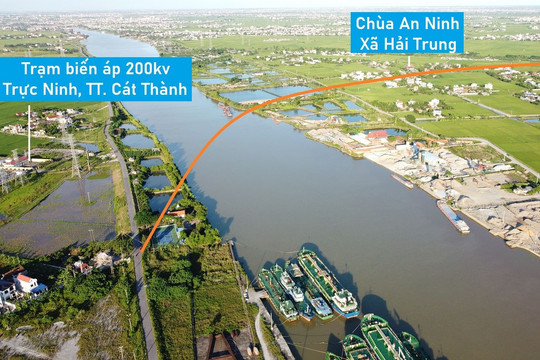Toàn cảnh vị trí dự kiến quy hoạch cầu vượt sông Ninh Cơ nối Trực Ninh - Hải Hậu, Nam Định