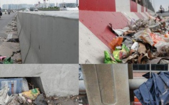 Hà Nội: Rác thải ngập ngụa bịt kín rãnh thoát nước trên cầu Vĩnh Tuy