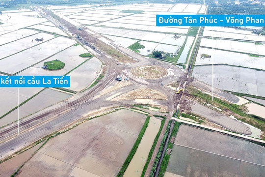 Toàn cảnh đường Tân Phúc - Võng Phan đang xây dựng qua huyện Tiên Lữ, Hưng Yên
