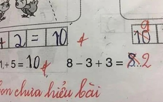 Học sinh tiểu học làm phép tính "8-3+3=8" bị cô gạch đỏ và sửa lại thành 2, cả cõi mạng dậy sóng