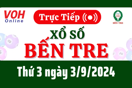 XSBT 3/9 - Kết quả xổ số Bến Tre hôm nay thứ 3 ngày 3/9/2024