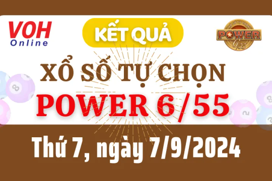 Vietlott POWER 655 7/9 - Kết quả xổ số Vietlott hôm nay thứ 7 7/9/2024