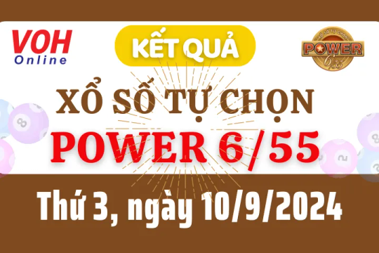 Vietlott POWER 655 10/9 - Kết quả xổ số Vietlott hôm nay thứ 3 10/9/2024