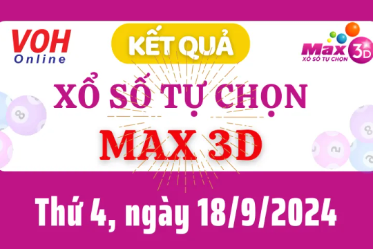 Vietlott MAX 3D 18/9 - Kết quả xổ số Vietlott hôm nay thứ 4 18/9/2024