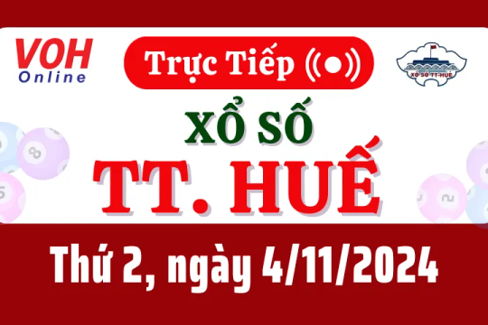 XSTTH 4/11 - Kết quả xổ số Thừa Thiên Huế hôm nay thứ 2 ngày 4/11/2024