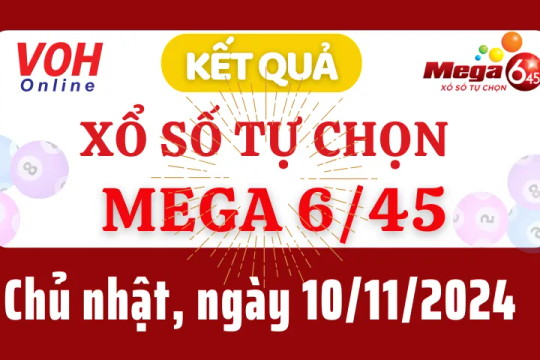 Vietlott MEGA 645 10/11 - Kết quả xổ số Vietlott hôm nay chủ nhật 10/11/2024