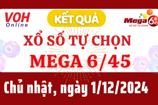 Vietlott MEGA 645 1/12 - Kết quả xổ số Vietlott hôm nay chủ nhật 1/12/2024