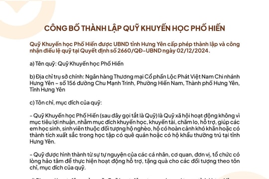 Công bố thành lập Quỹ Khuyến học Phố Hiến
