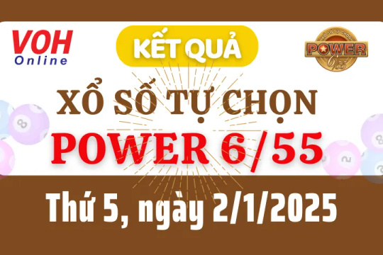 Vietlott POWER 655 2/1 - Kết quả xổ số Vietlott hôm nay thứ 5 2/1/2025