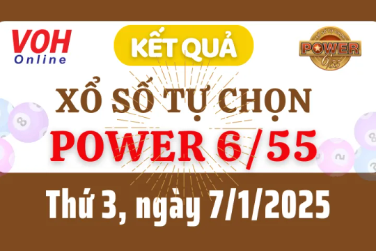 Vietlott POWER 655 7/1 - Kết quả xổ số Vietlott hôm nay thứ 3 7/1/2025