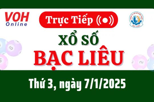 XSBL 7/1 - Kết quả xổ số Bạc Liêu hôm nay thứ 3 ngày 7/1/2025