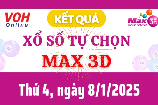 Vietlott MAX 3D 8/1 - Kết quả xổ số Vietlott hôm nay thứ 4 8/1/2025