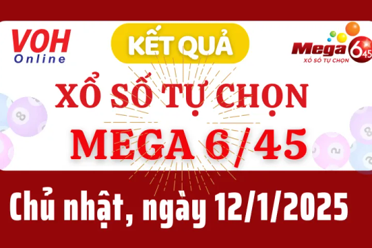 Vietlott MEGA 645 12/1 - Kết quả xổ số Vietlott hôm nay chủ nhật 12/1/2025