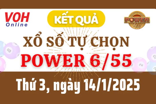 Vietlott POWER 655 14/1 - Kết quả xổ số Vietlott hôm nay thứ 3 14/1/2025