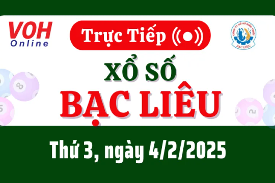 XSBL 4/2 - Kết quả xổ số Bạc Liêu hôm nay thứ 3 ngày 4/2/2025